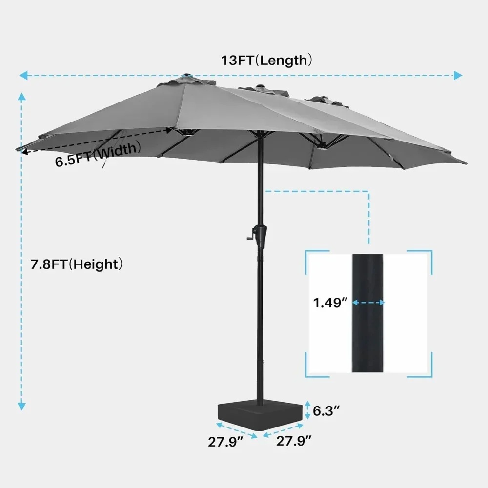 13FT Outdoor Patio Umbrella w/Base Included,Double Sided Pool Umbrellas w/Fade Resistant Canopy,Large Table Umbrella,Multi Color