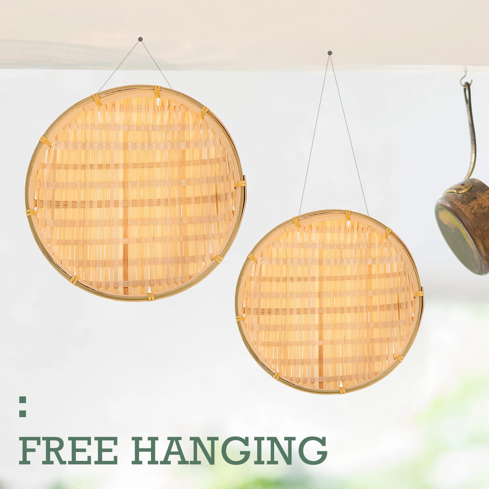 

3 Pcs Bamboo Crafts Storage Tray Round Sieve Beautiful Design Versatile Practical Home Kitchen Bar Accessories Fruit Vegetable