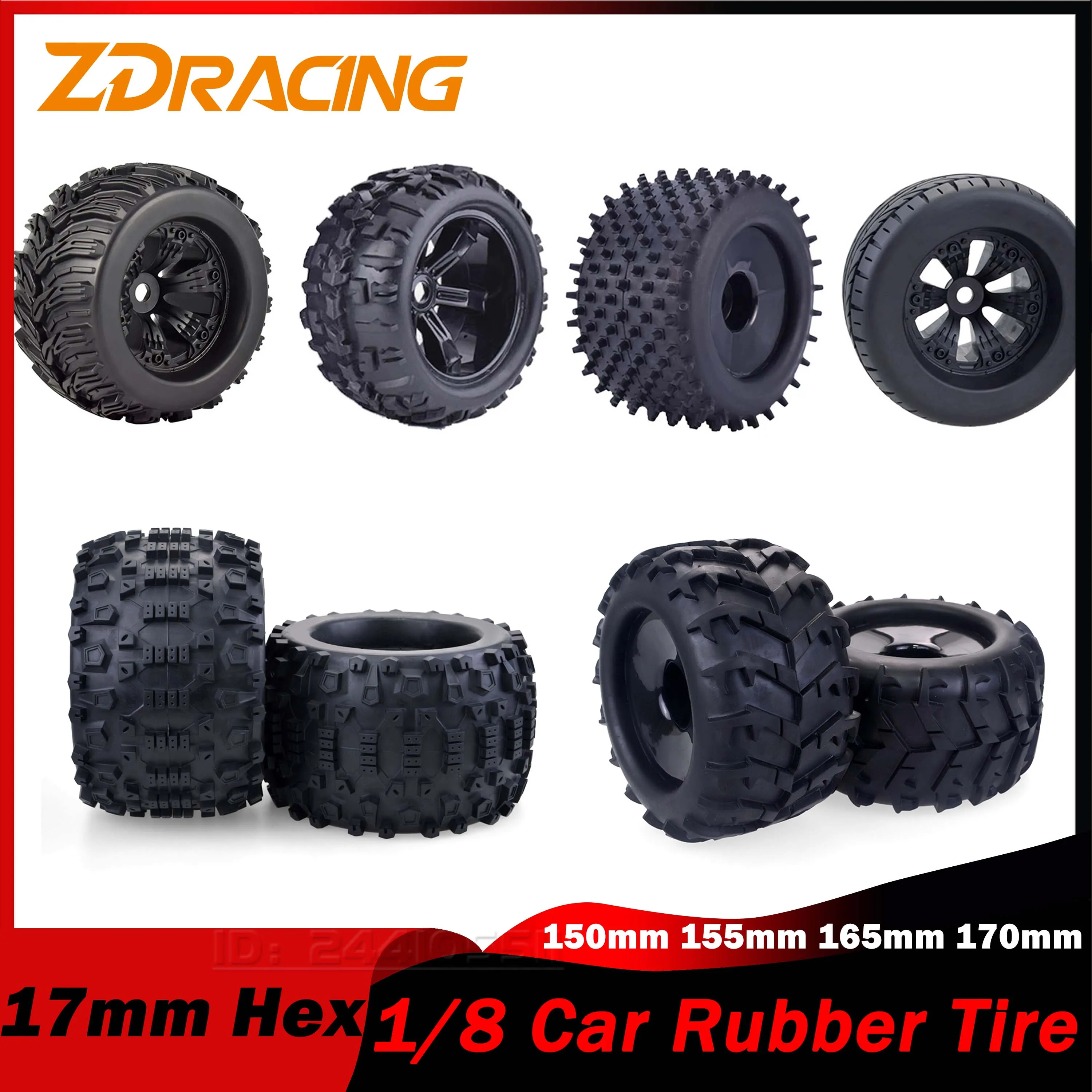 

2/4 шт., 17 мм, шестигранная 1/8 Monster Truck, резиновая шина, набор ободов для радиоуправляемого автомобиля Redcat HPI Kyosho Hobao Hongnor Team Losi GM DHK