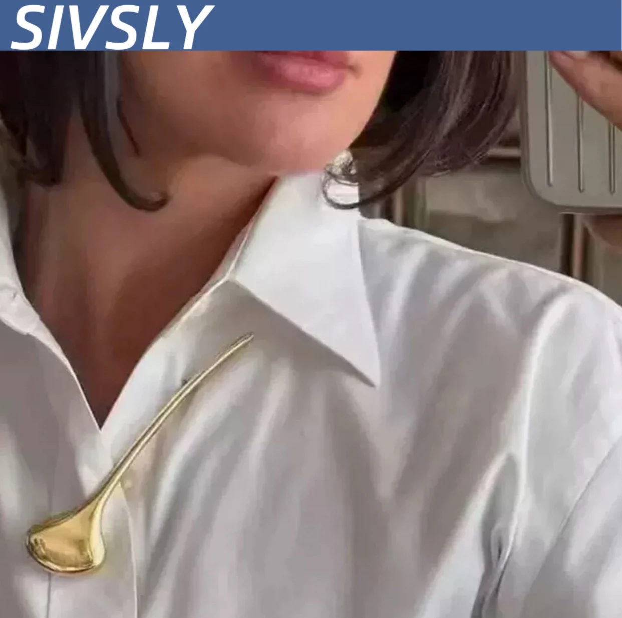 

[Unique] French retro minimalist design metal smooth surface brooch luxurious high-end feeling suit shirt brooch brooch