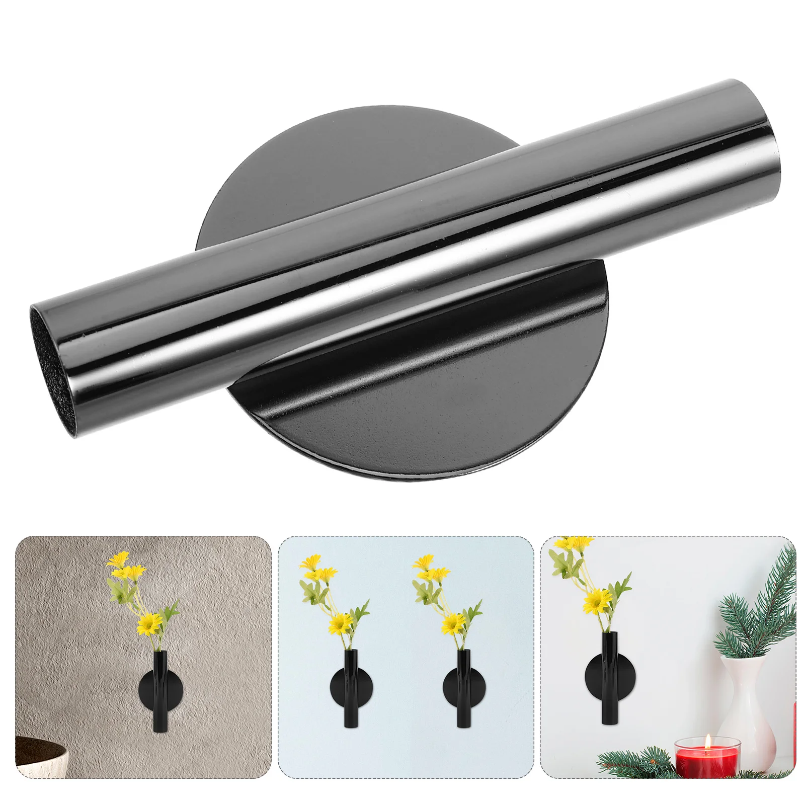

2pcs Metal Wall Planter Vase Stick-On Mount No Drill Indoor Decor For Flowers Dried Arrangements Nordic Cylinder Container
