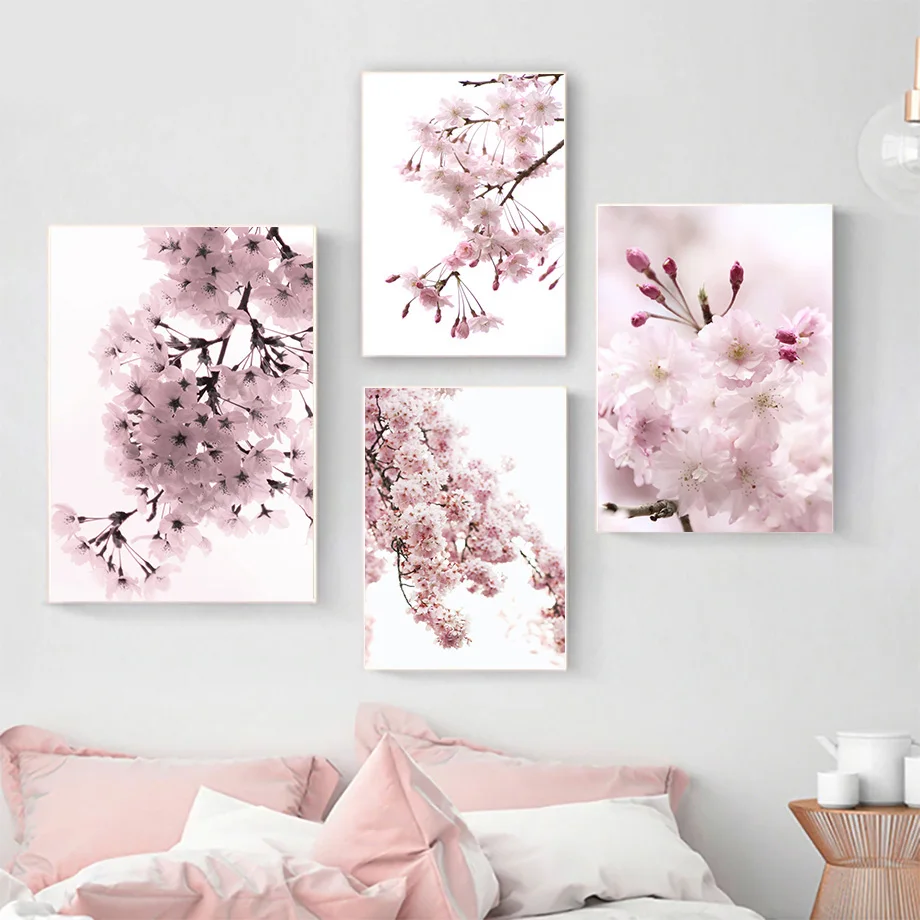 Cherry Blossoms Pink Flower Quotes Nordic Posters And Prints Canvas Painting Wall Art Pictures For Living Room Home Decor