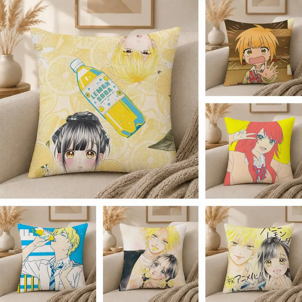 H-Honey L-Lemon Soda Cushion Cover  Plush Fabric Soft Double Sided Print Sofa Cushion Cover Throw Pillow Covers