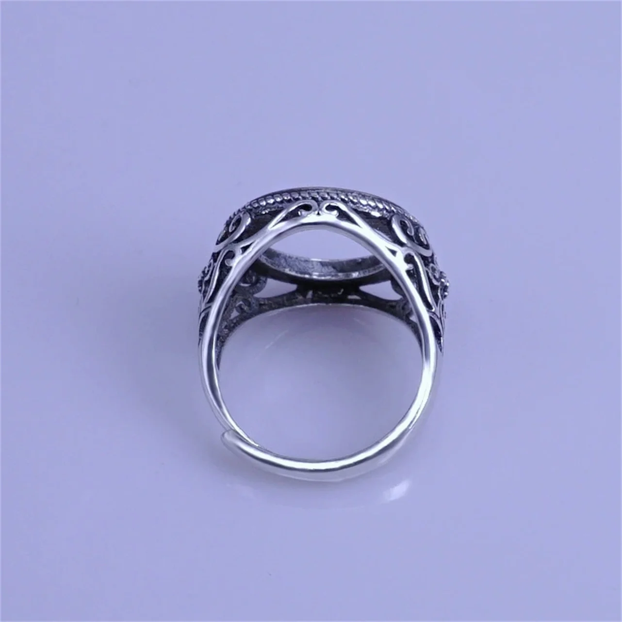 Inlay 14*14mm Stone S925 Sterling Silver Retro Adjustable Ringa Setting Empty DIY Women Men Fine Fashion Charm Jewelry Wholesale