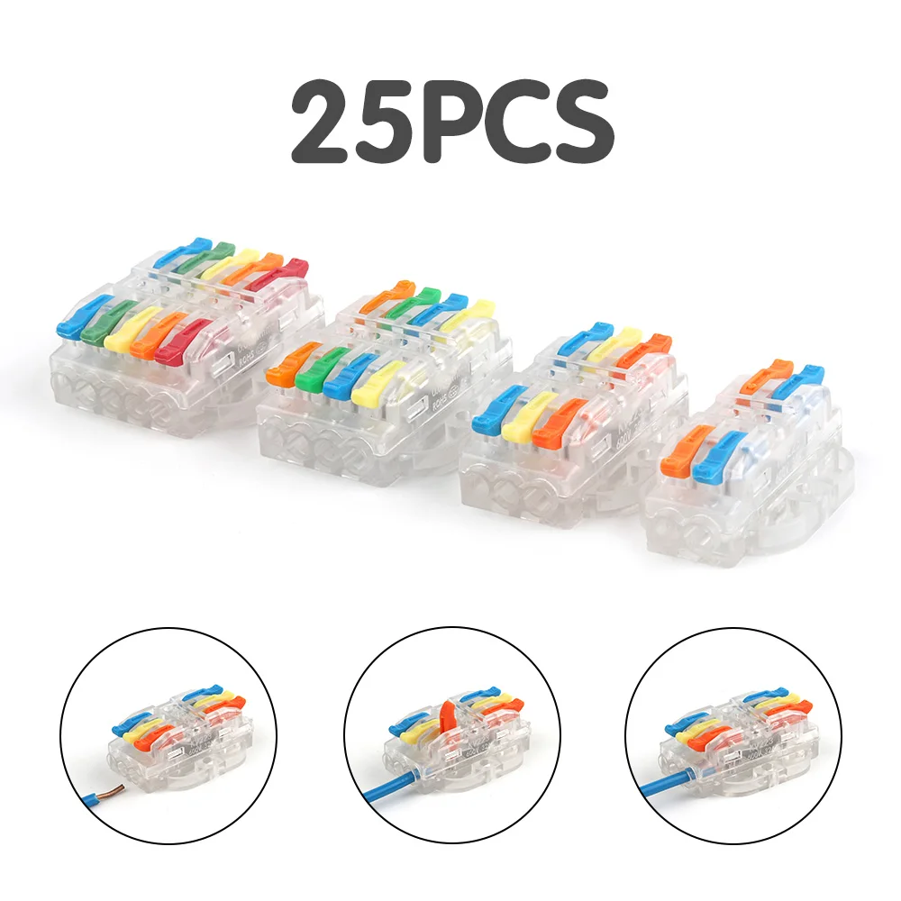 

25PCS Mini Quick Wire Connector Push-in Butt Home Terminal Block Transparent Universal Compact Splitter Wiring Cable Connectors