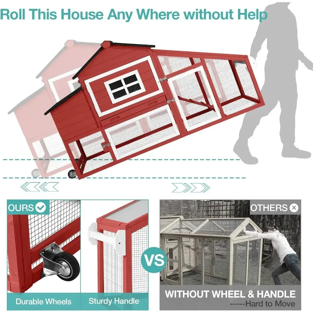 

Expandable Outdoor Chicken Coop with Chicken Coop on Wheels, Leak-proof Pull-out Tray and UV-resistant Roof Panels, Red