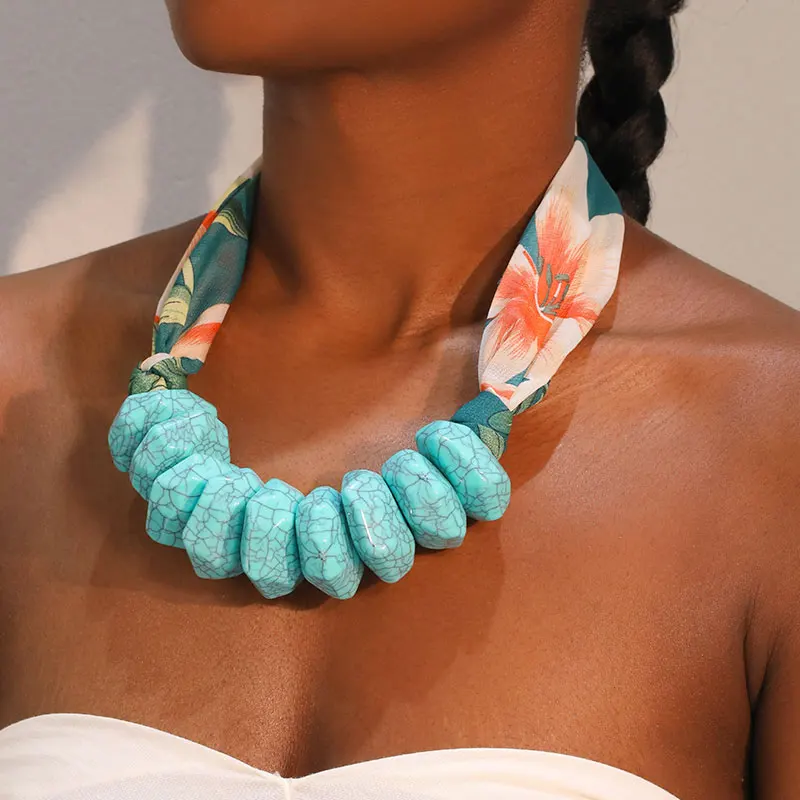 

Statement Boho Necklace Big Beads Handmade for Women Trendy Beach Party Jewelry