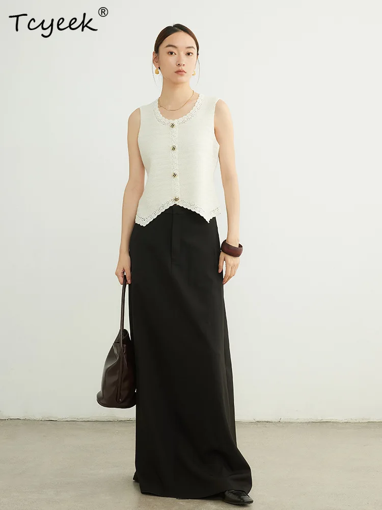 

Tcyeek 32.4% Wool Elegant Knitted Vest, Women U Neck Sleeveless, Commute French Casual Sweater, 2024 Autumn Winter T47865QC