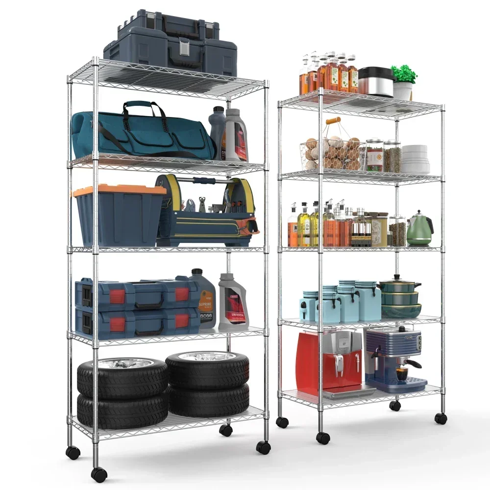 5-Tier Wire Shelving Unit, NSF Heavy Duty, Metal Large Storage Shelves, Height Adjustable, Utility for Garage/Office/Commercial.