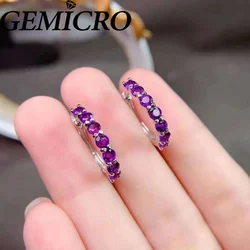 Gemicro 925 Sterling Silver Natural Amethyst Hoop Earrings for Women Wedding Anniversary Fine Jewelry Mothers' Day Gold Plated