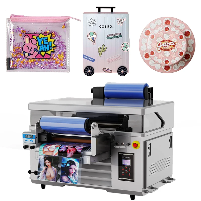 UV DTF Printer Double Head Flat DTG Printing Machine Small Roll-to-roll Coated 3D Mobile Phone Case Cup T-shirt Printing Machine