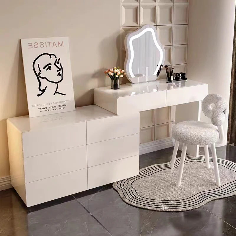 Cream wind dresser storage integrated modern simple makeup table ins wind retractable makeup table light luxury princess cabinet