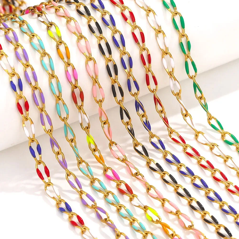 

5Meters PVD Gold Plated Stainless Steel Twisted Oval Link Chain with Multi-Color Enamel Necklace & Bracelet DIY