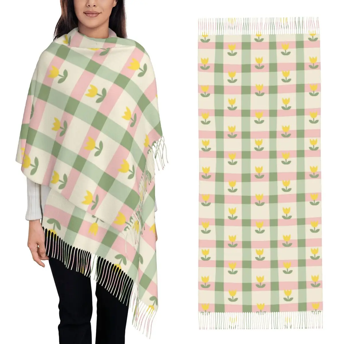 

Весенний шарф-тюльпан, шарфы с кисточками для женщин, мягкие теплые шали и накидки, большая осенне-зимняя шаль