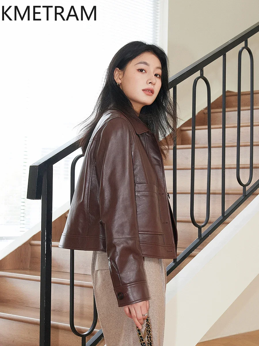 Genuine Leather Jacket Women Real Sheepskin Vintage Brown Jackets 2024 High Quality Outerwears Autumn Womans Clothing дубленка