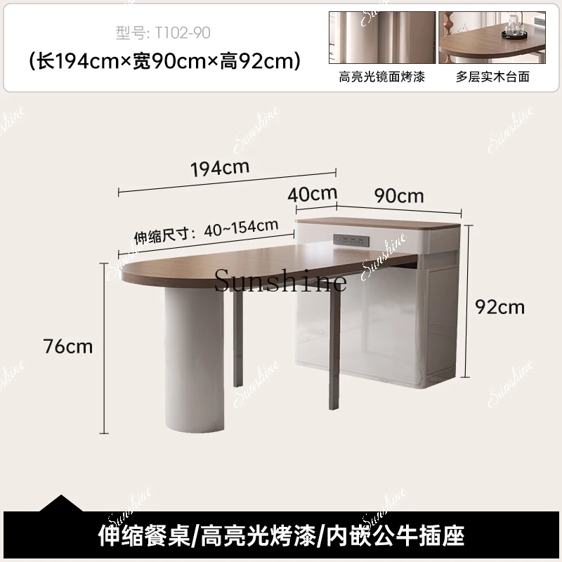 Medieval style folding oval island integrated household small retractable dining table and chairs  FT