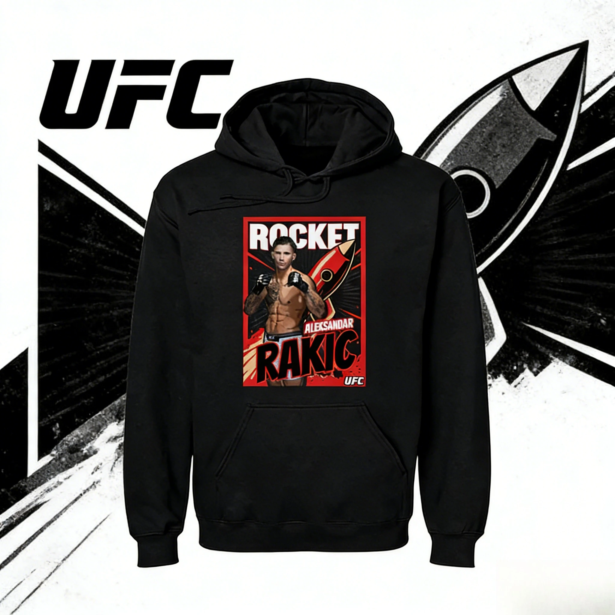 UFC "Rocket" Alexander Rakic موضوع 2025-26 الخريف/الشتاء القطن الخالص 100% فضفاض موضة هوديي مناسبة لكل من الرجال والنساء