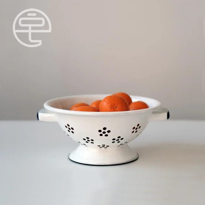 

Handmade Premium Enamel Fruit Basket Retro Draining Basket Fruit Tray Storage Basket Japanese Style Decorative Home Accessories