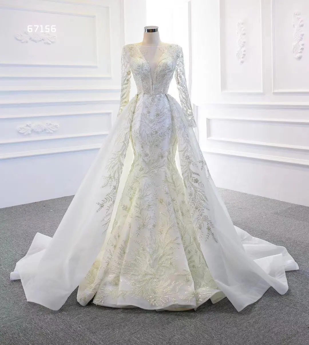 RSM-Robe de Mariée Sirène à Col en V avec Perles et Paillettes, Collection 67156, Nouvelle Collection 2022