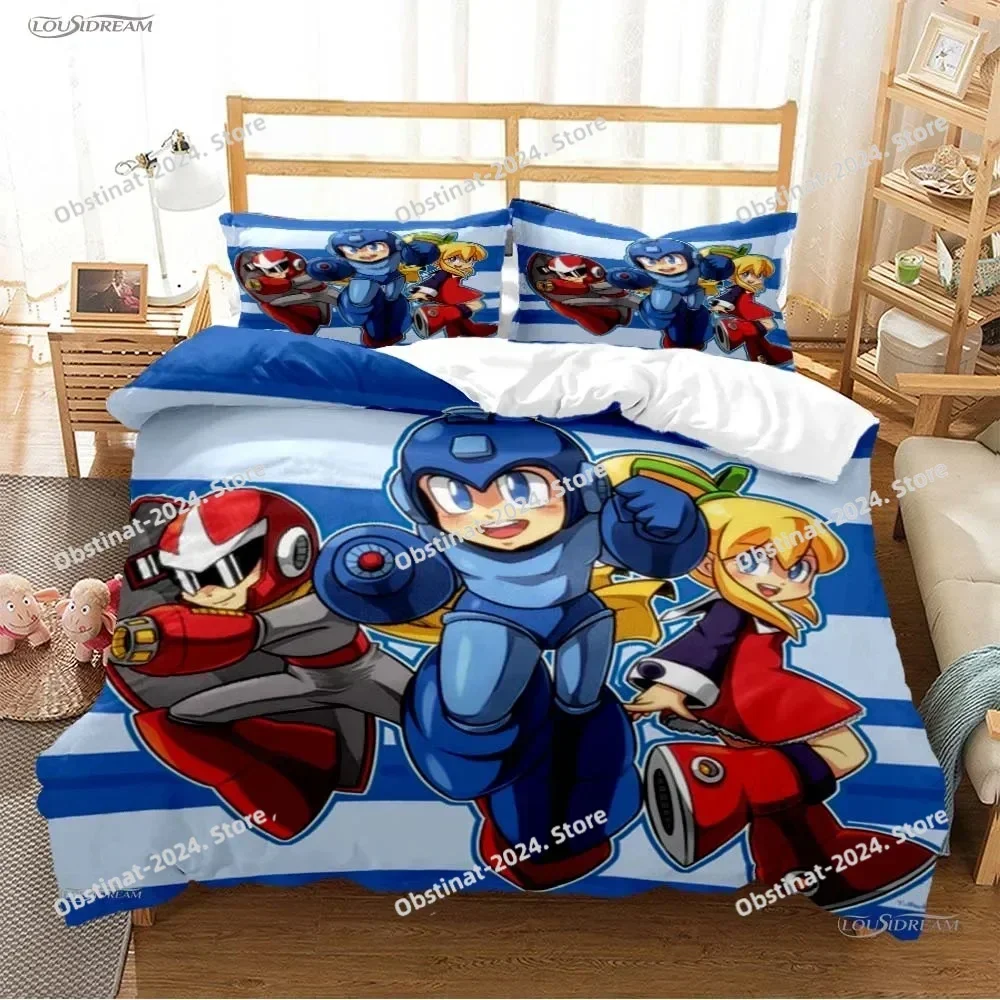 Cartoon Rockman Megaman Game All Season Duvet Cover Bedding sets Soft Quilt Cover and Pillowcases For SingleDoubleQueenKing