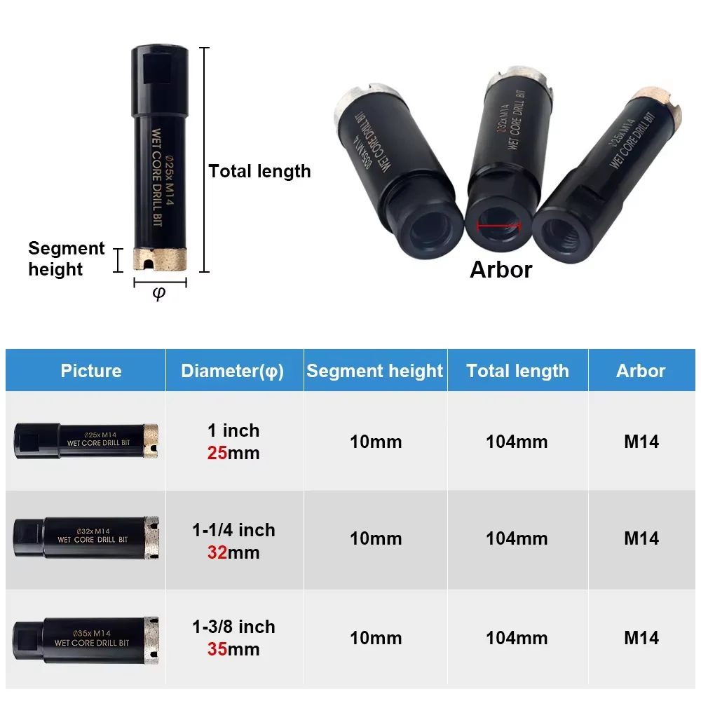 32mm-35mm M14 Wet Diamond Crown Hole Saw Diamond Core Drill Bit for Granite Marble Stone Concrete Drilling