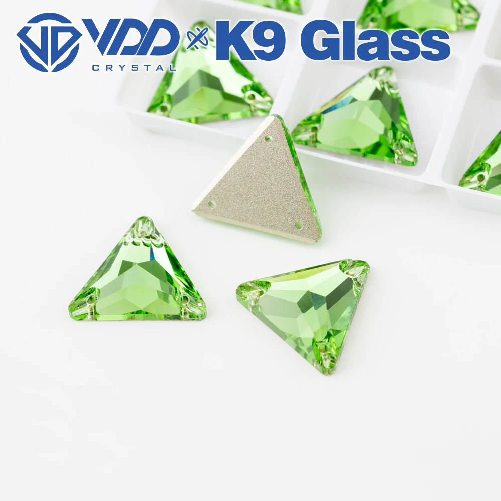 VDD S112 Lt.Peridot Dreieck Hochwertige K9-Glas-Applikationssteine, Kristall-Flachsteine zum Aufnähen für Kleidungsdekorationen – Detail 1