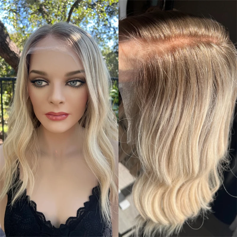 

Парик высокой плотности Короткая волна Боб 13x4 Ombre Блондинка Синтетический парик фронта шнурка Натуральная предварительно выщипанная линия волос с детскими волосами 14 дюймов