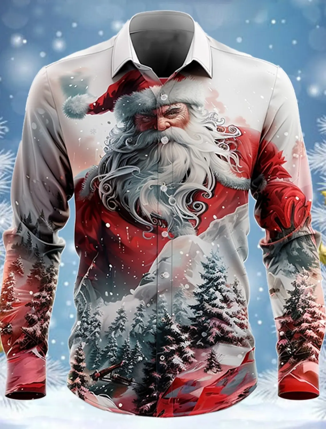 Christmas Men's Santa Claus Printed Shirts Santa Claus Graphic Turndown 3D Print Street Long Sleeve Button-Down Clothing Apparel