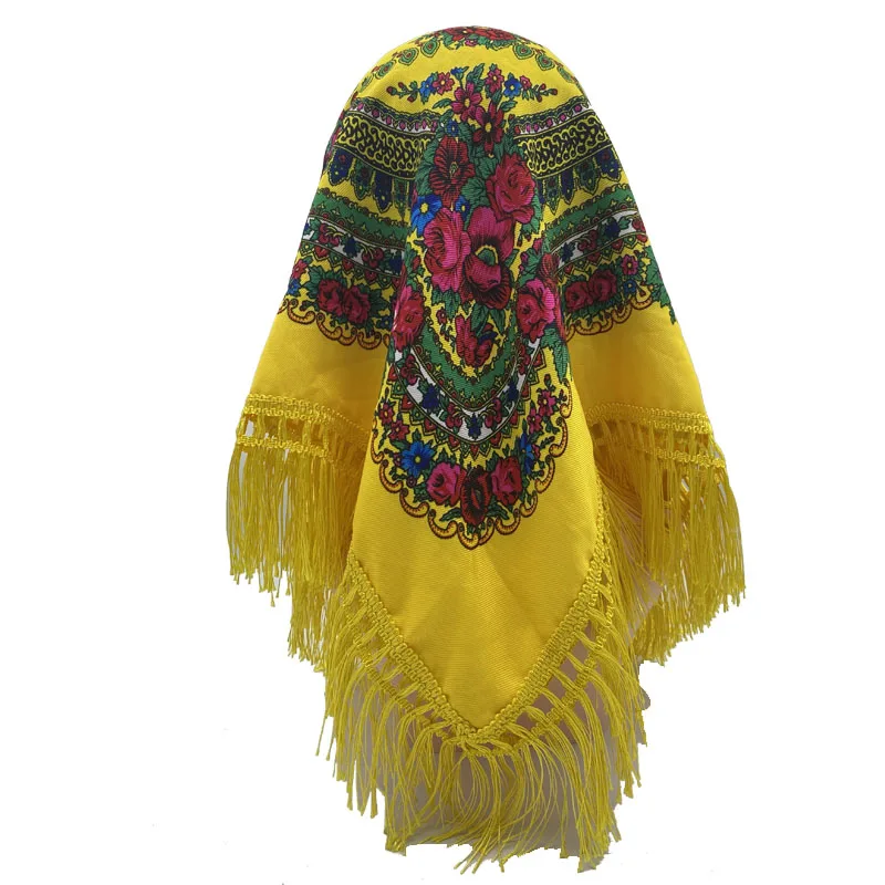 

Russian Shawls Female Headwrap Floral Printed Fringed National Scarf Retro Handkerchief Women's Square Headscarf Tassels Bandana