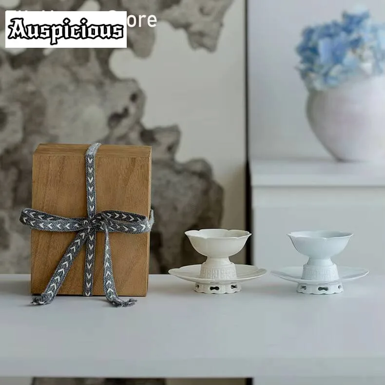 40ml Shadow Green Lotus Cup Creative Ceramic High-footed Tea Cup Imitation Song Master Cup Tea Cup Kung Fu Poer Tea Set Gift Box