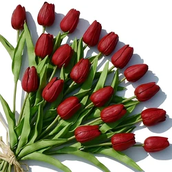 12pcs Artificial Tulip Latex Real Touch For DIY Bouquets Wedding Party Mother's Day Easter Spring Home Dining Decoration