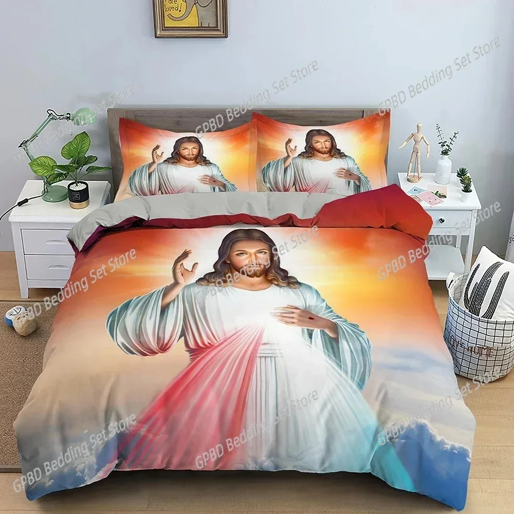3D Jesus Christian Sacred Jesus Comfortable Duvet Quilt Cover Pillowcase Bedding Set Children Bedroom Decoration Home Textile