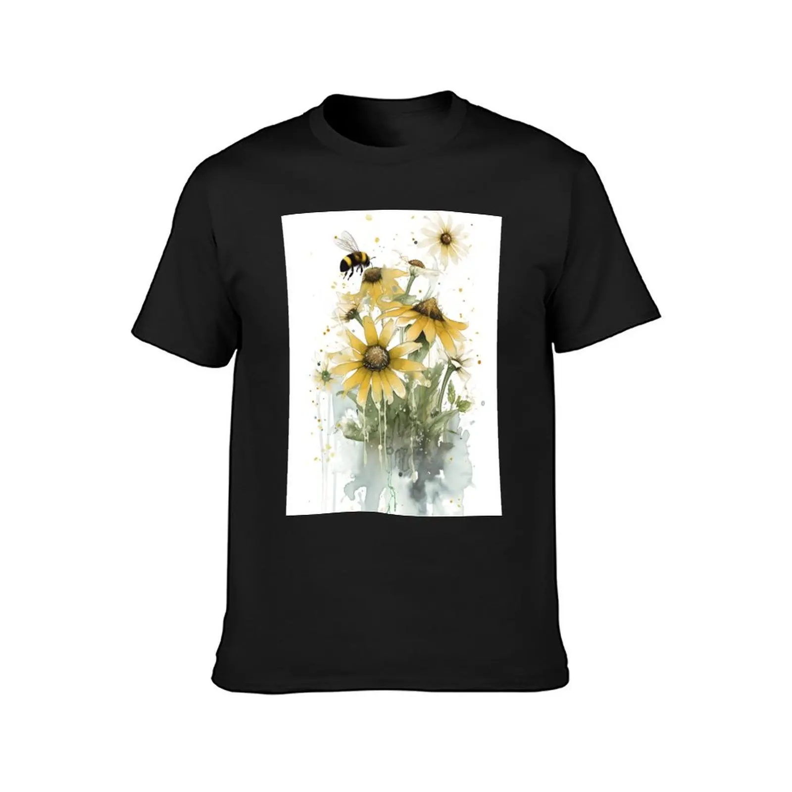 Spring watercolour of Daisies - Bees gather the first pollen of the season T-Shirt plus size tops customs black t-shirts for men