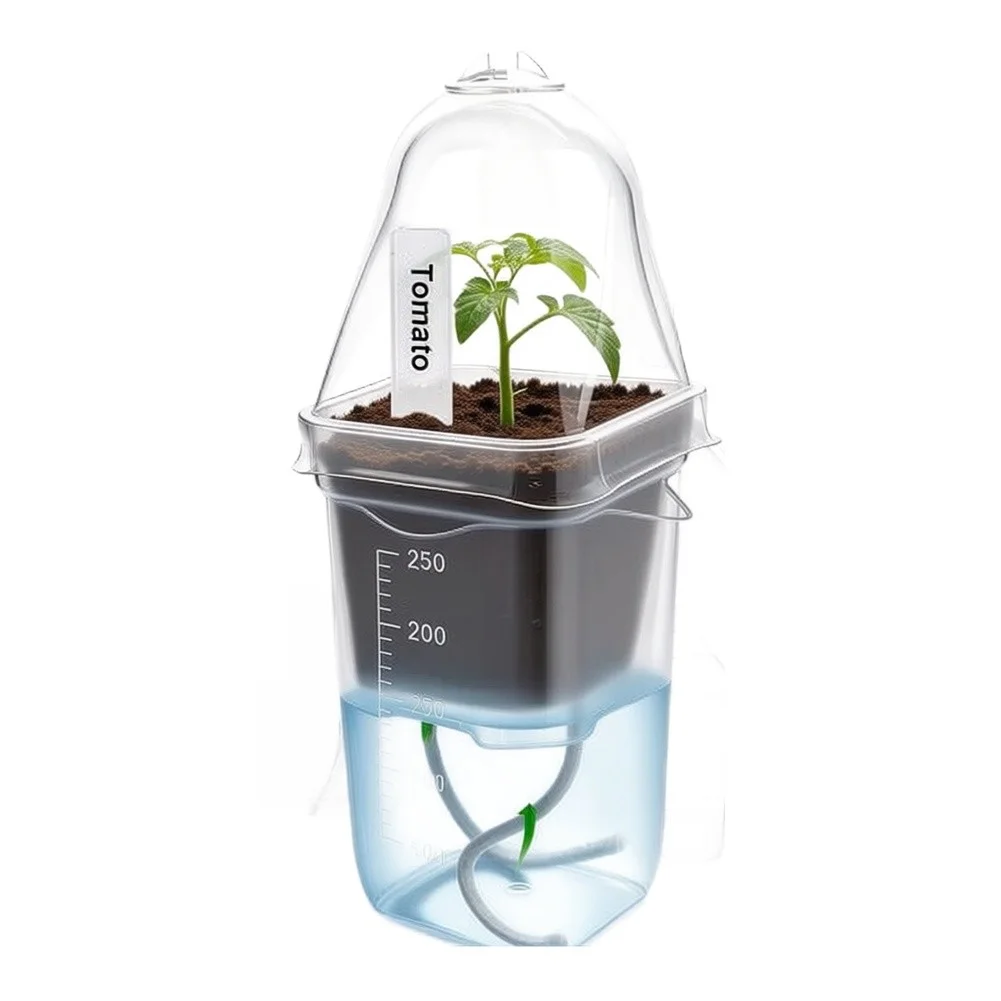 12-Piece Self-Watering Plant Pots Featuring Double-Layer Transparent Design and Side Water Inlet for Delicate Roots