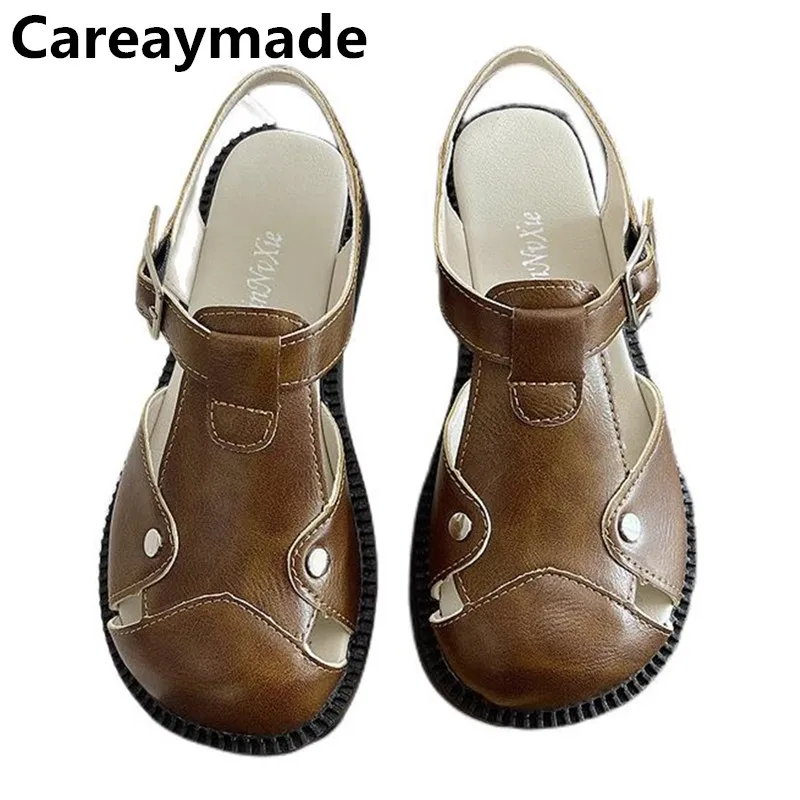 

Careaymade-Handmade woven Roman sandals,women's flat bottomed toe wrap hollowed out pig cage shoes,casual summer women's shoes