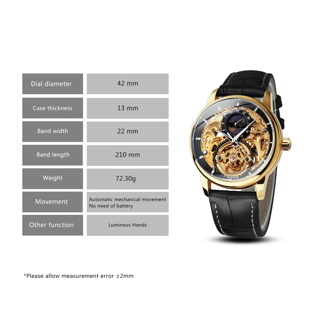 WINNER Retro Moon Phase Watch for Men Luxury Tourbillon Skeleton Automatic Mechanical Watches Casual Genuine Leather Strap Clock