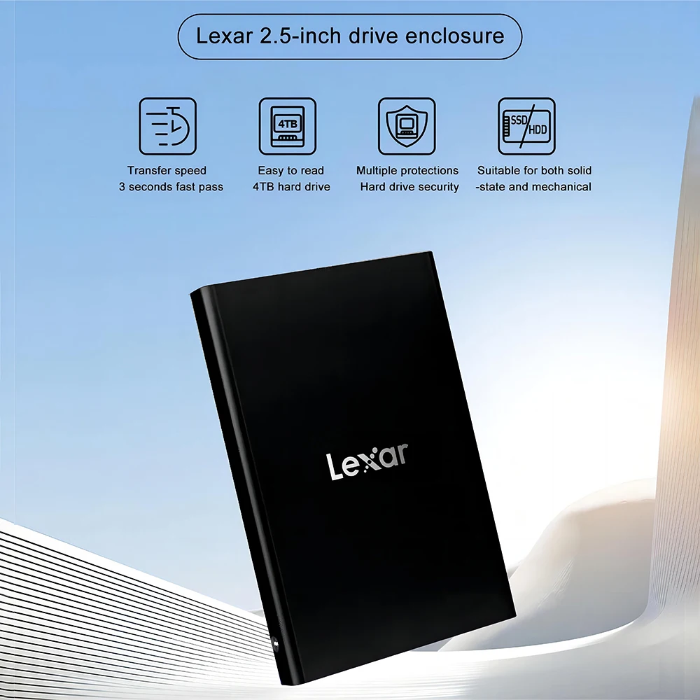 Lexar E100 2.5 بوصة USB Type A 6Gbps صندوق القرص الصلب المحمول USB3.2 عالي السرعة SATA الحالة الصلبة HDD USB 3.0 آلة عالمية