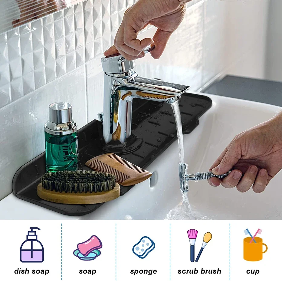 Silicone Kitchen Faucet Sponge Holder Sink Drainer Organizer, Bathroom Countertop Protector