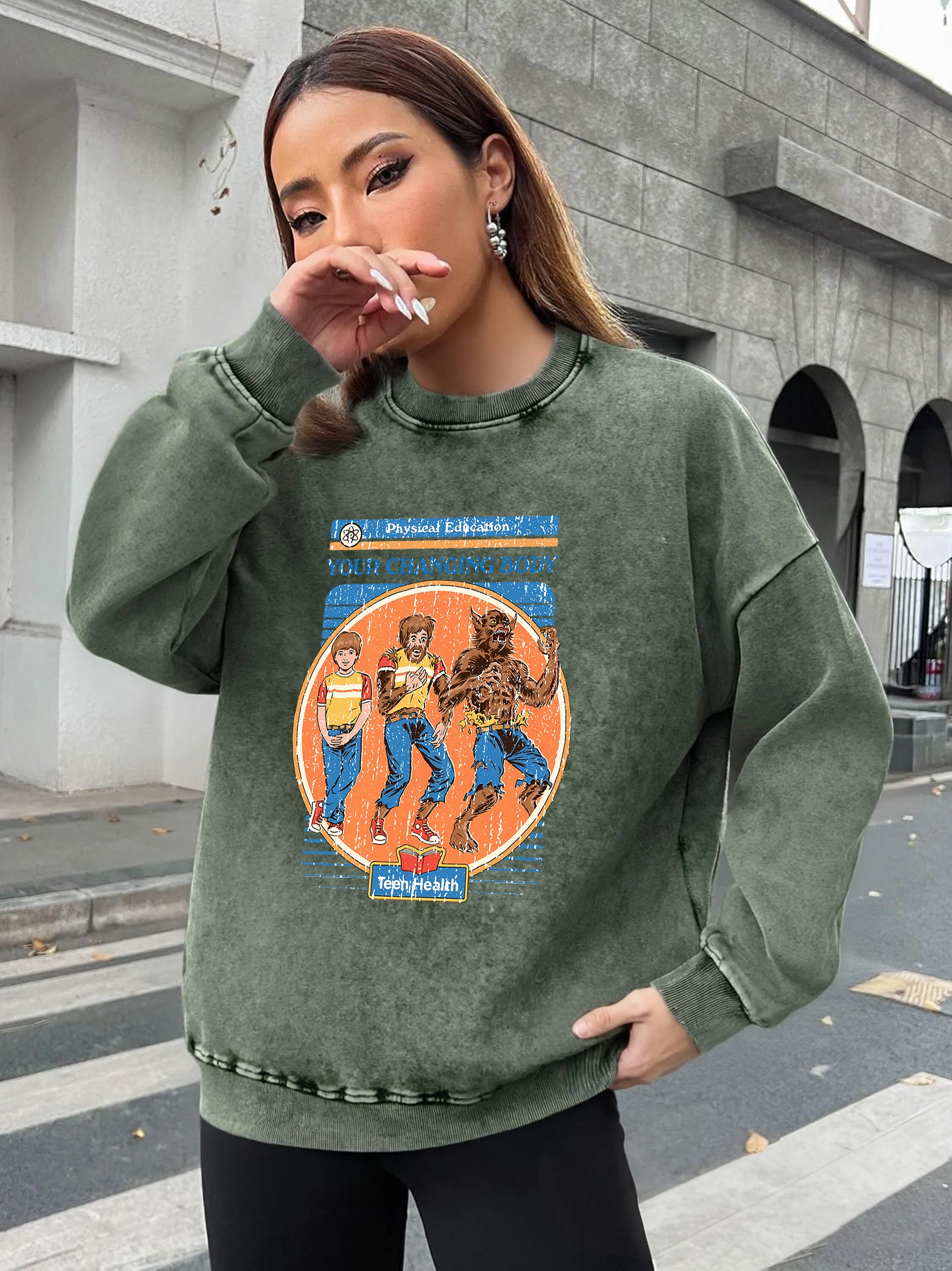 Your Changing Body Print امرأة س الرقبة البلوز عارضة لينة غسلها البلوز ملابس قطنية مريحة طويلة الأكمام الخريف أعلى #3