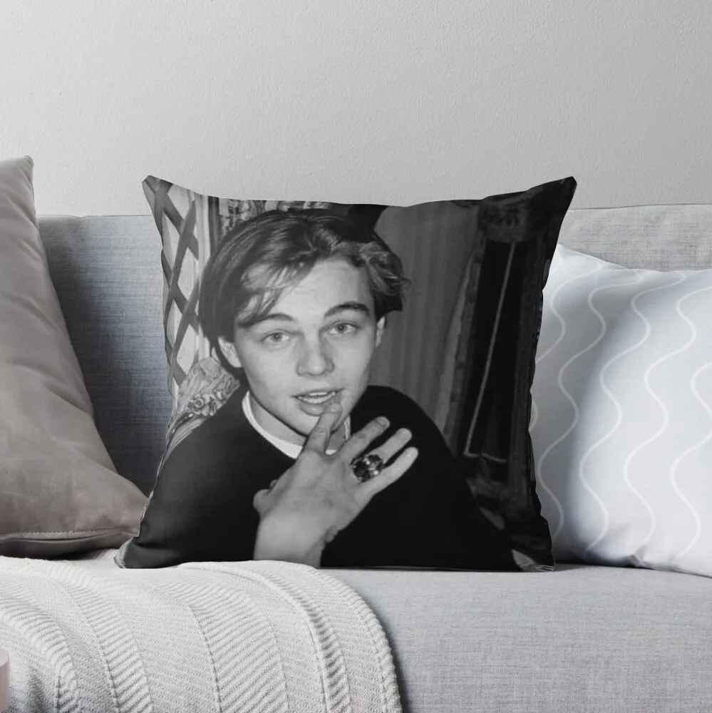 

Young Leonardo DiCaprio in Black and White Throw Pillow Cushions For Decorative Sofa Pillowcases