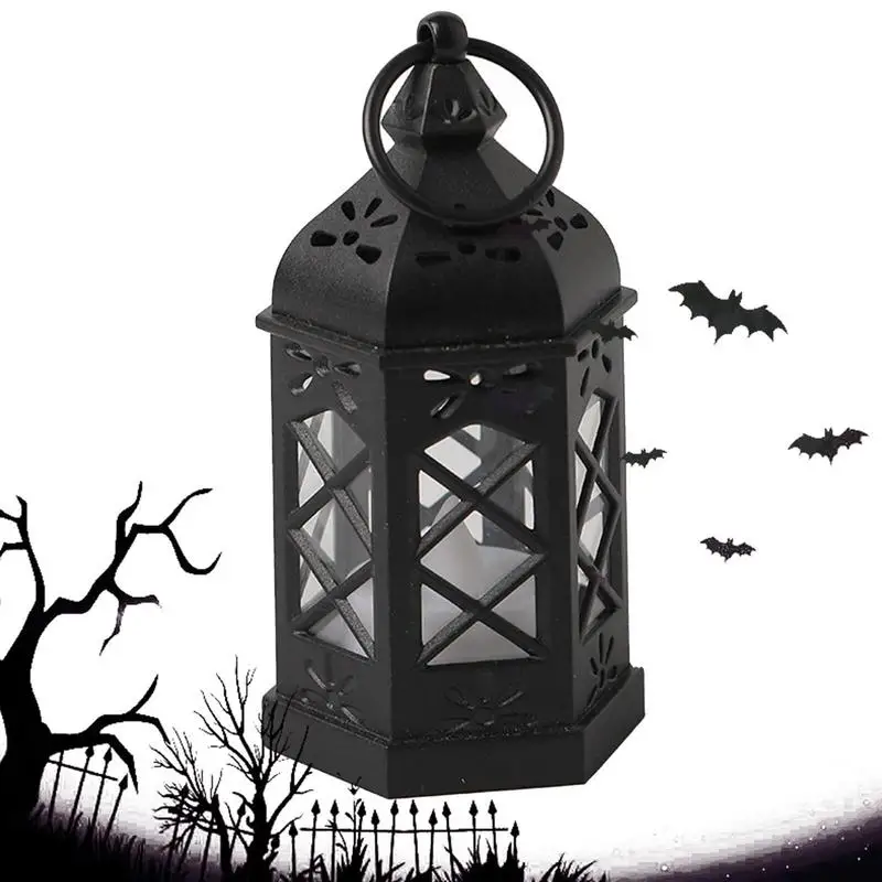 

Vintage Nordic Style Lantern Battery Powered Hexagonal Lanterns Aesthetic Black Hanging Lantern With Suspending Loop Home Decor