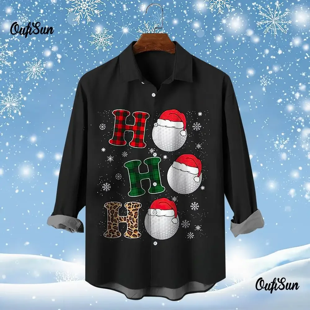 Golf Santa Festive Shirt 3D Printed Christmas Long Sleeve Shirt Party Men\'s Shirt 3D Printed Casual Fashion Men\'s Top