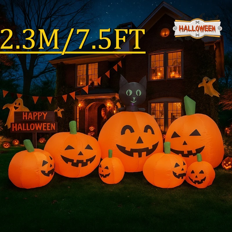 

7,5 футов вечерние праздничные украшения «сделай сам» Хэллоуин надувные игрушки тыквы кошка светодиодные фонари уличный декор для двора домашний декор орнамент