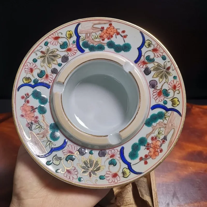 Shoushan made ashtray, old object glaze color hand-painted, gold-painted decoration, ashtray