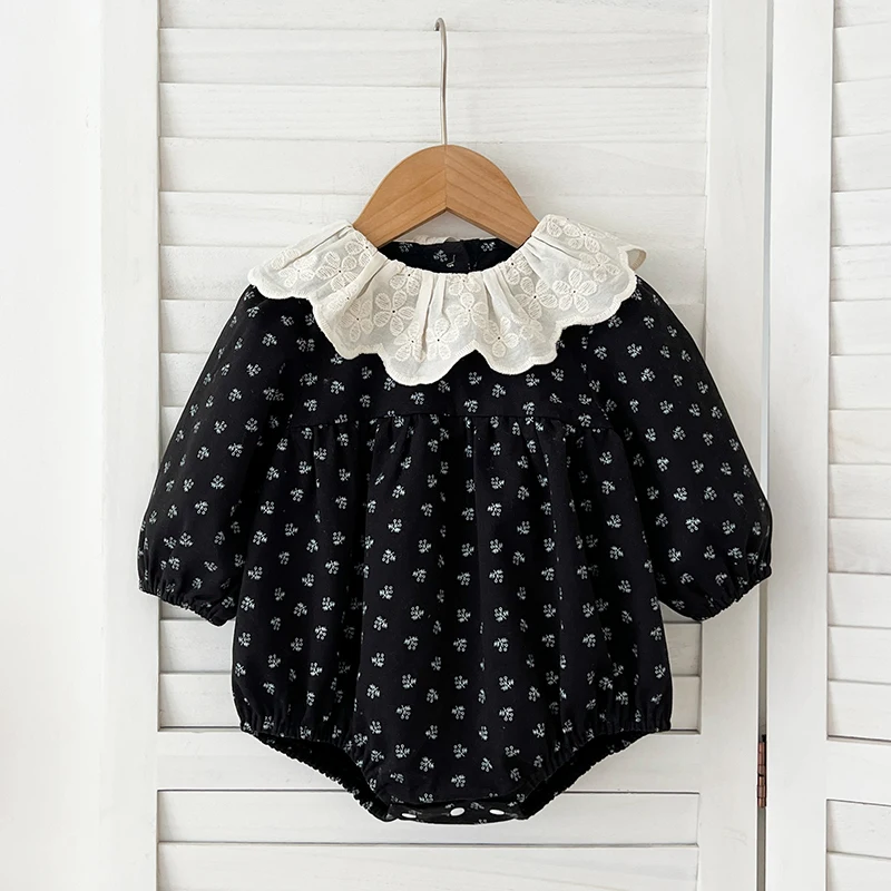 Baby Mädchen Kleidung Blume Frühling Weiche Baumwolle Strampler Neugeborenen Blütenblatt Kragen Baby Mädchen Lange Ärmel Strampler Mode Säuglings Kleidung