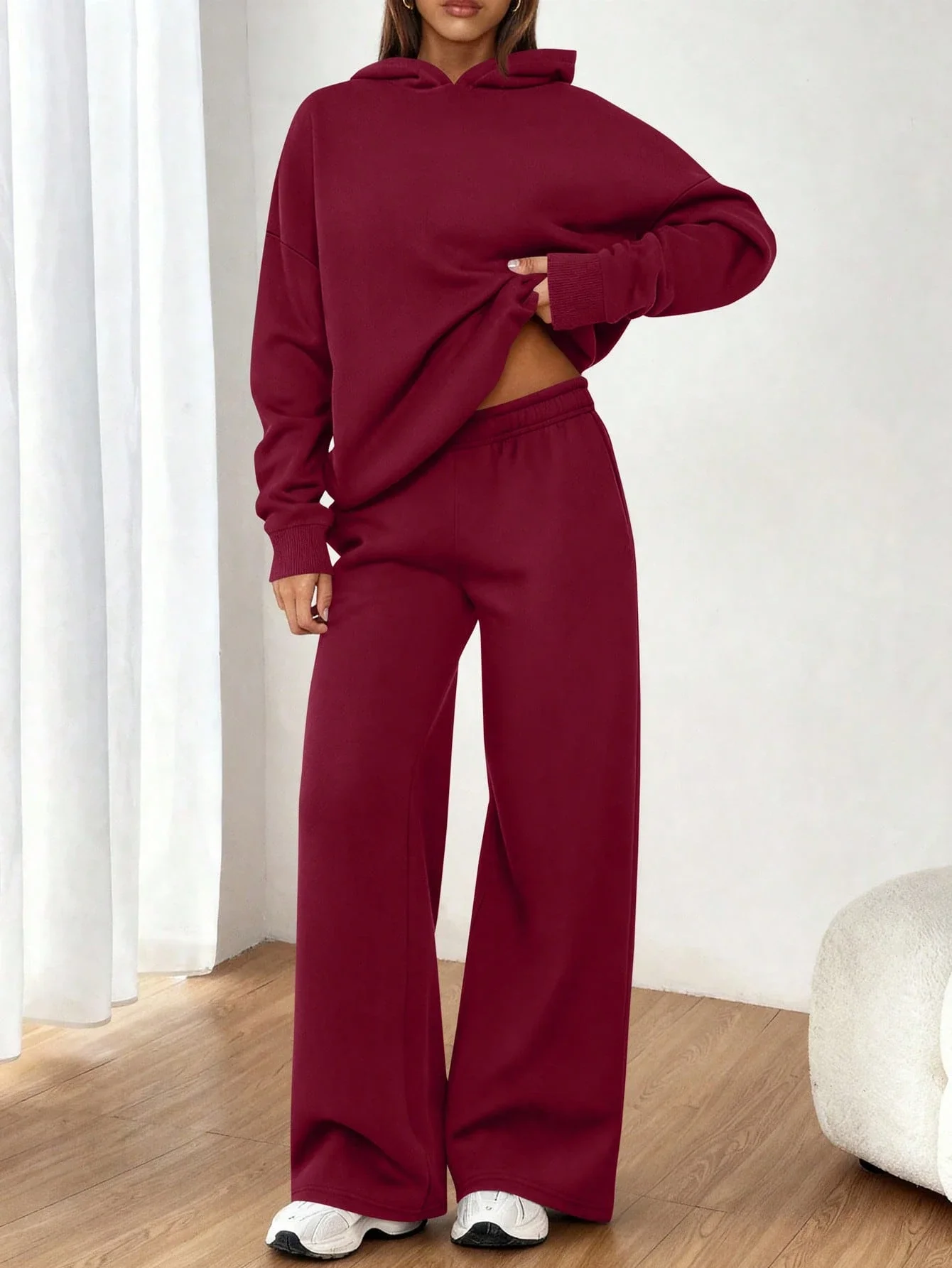 Women's 2 Piece Sweatsuit Set Casual Long Sleeve Hoodie Loose Wide Leg Sweatpants