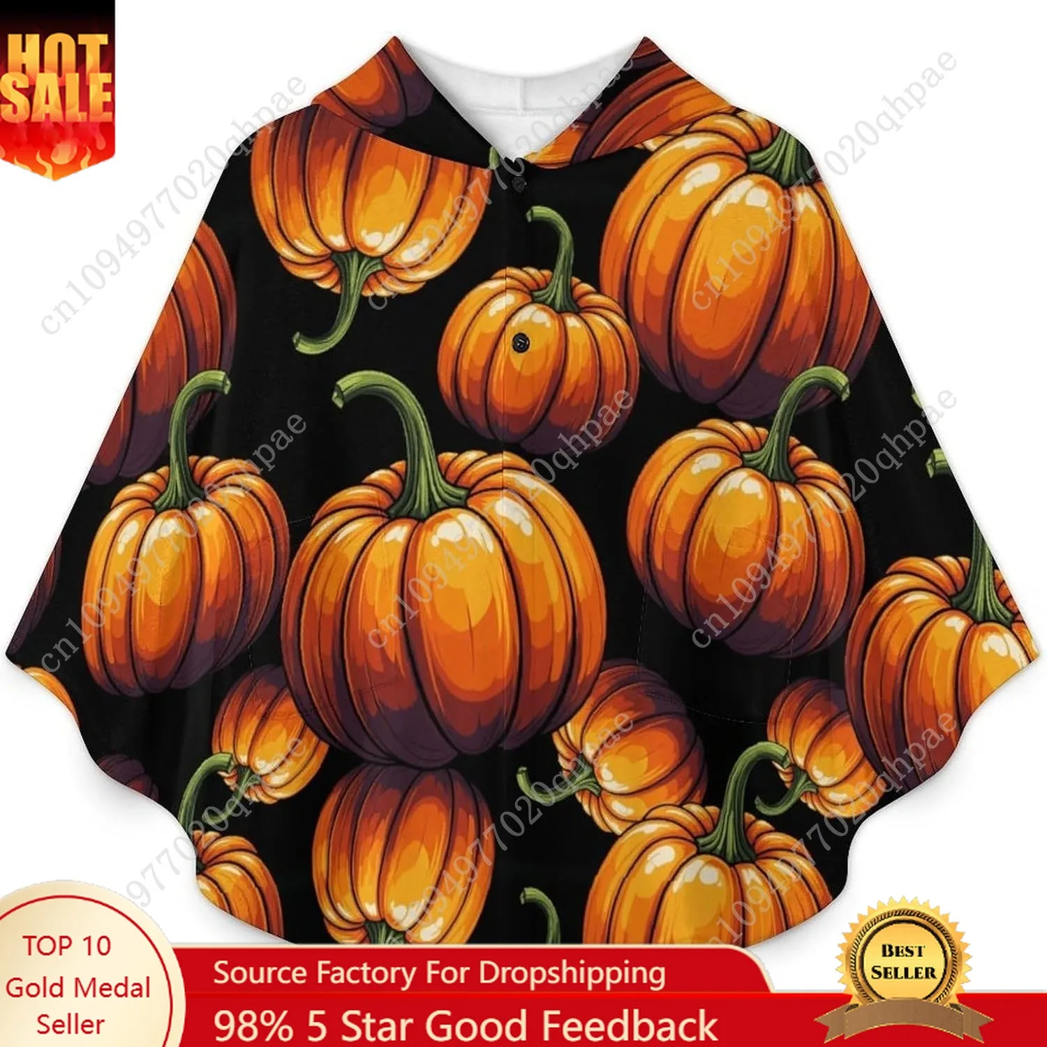Cozy Flannel Blanket Sweater,Pumpkin Pattern On Black Oversized Hoodie With Pockets For Kids And Teenagers