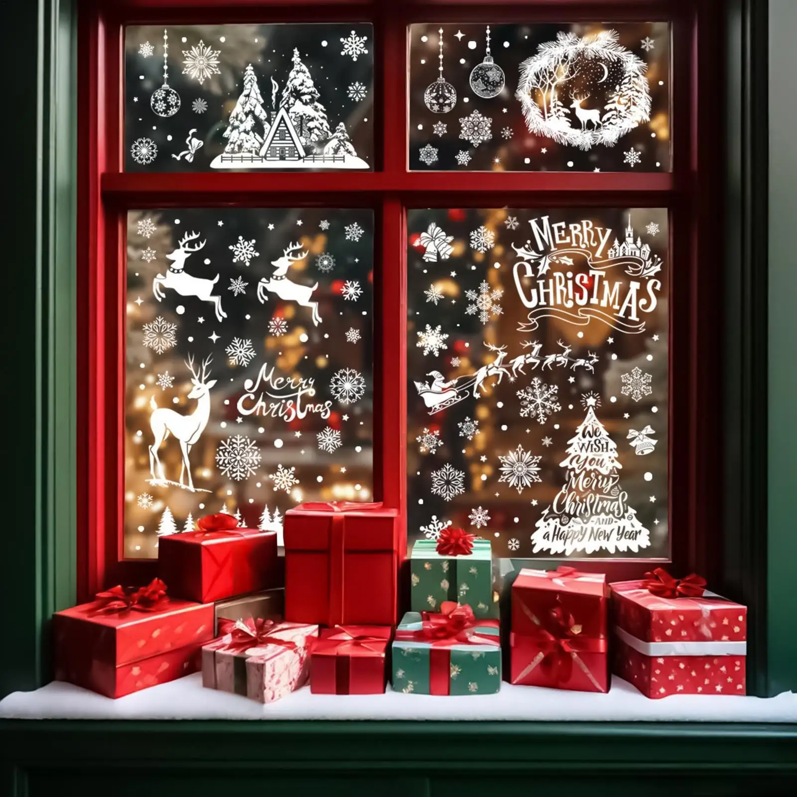 Christmas Window Decals Christmas Snowflake Reindeer Window Sticker Mural Decal 9 Sheets For Winter Holiday Decor Wall Home