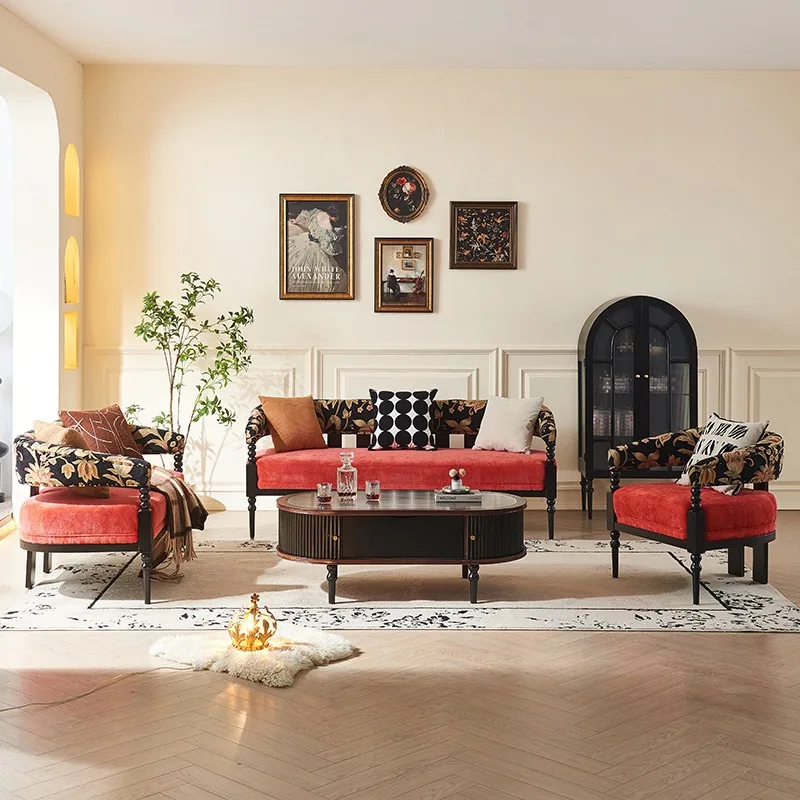 مجموعة أريكة فرنسية من الخشب الصلب، شقة صغيرة، حديثة وبسيطة، كرسي ترفيهي لغرفة المعيشة المنزلية، كرسي أريكة أمريكي #4