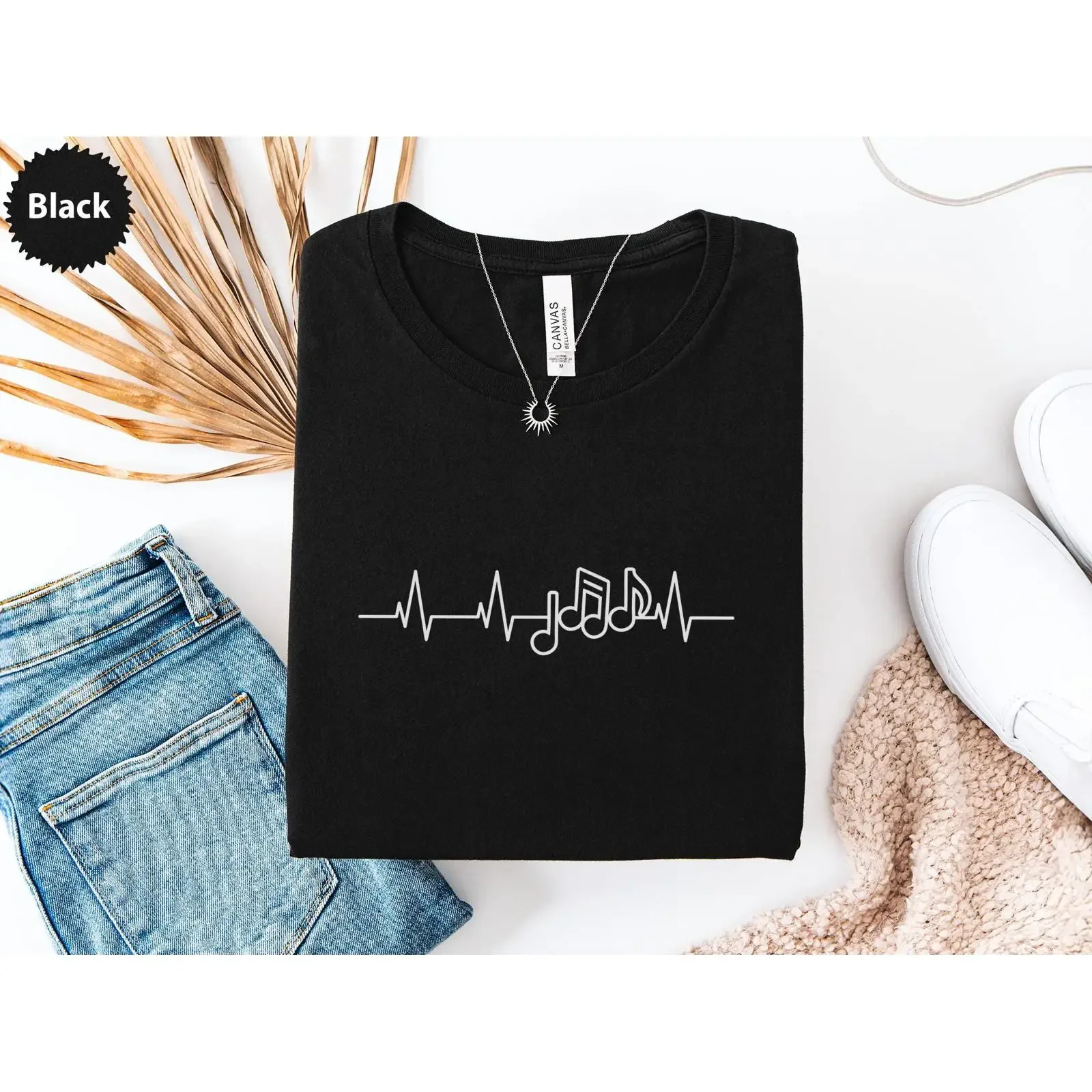 Music Lover T Shirt Heartbeat Musical Notes Musician for Teacher Band Chorus vintage Washed designer clothes homme Stylish